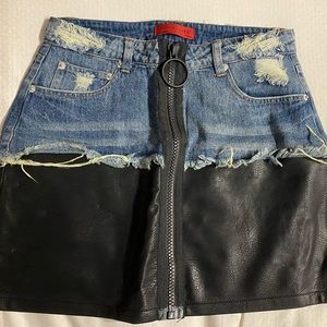 FashionNova Denim and Leather Skirt